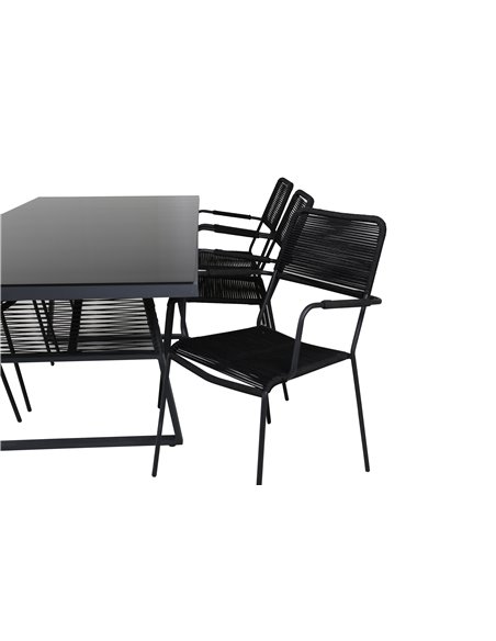 Matgrupp Dallas med Lindos matstolar, 193 × 90 cm, Svart