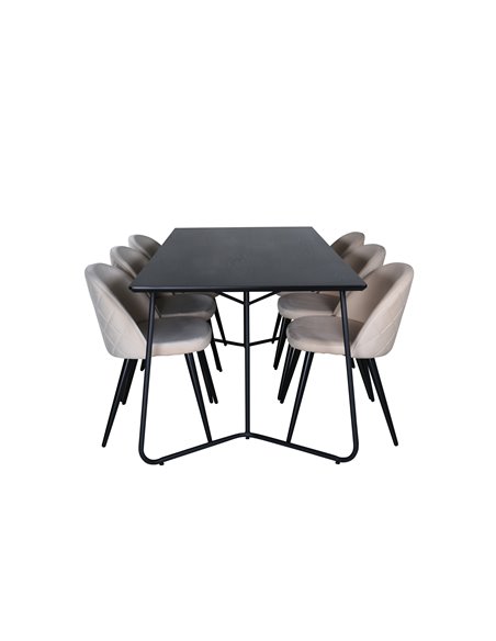 Matgrupp Petra med Velvet matstolar, 190 × 90 cm