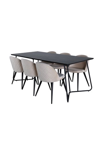 Matgrupp Petra med Velvet matstolar, 190 × 90 cm