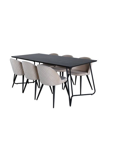 Matgrupp Petra med Velvet matstolar, 190 × 90 cm