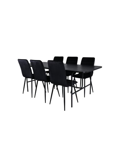 Matgrupp Uno med Windu matstolar, 200 × 90 cm