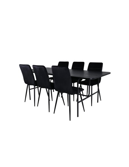 Matgrupp Uno med Windu matstolar, 200 × 90 cm