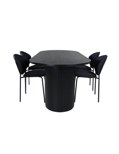 Matgrupp Bianca med Vault matstolar, 200 × 90 cm