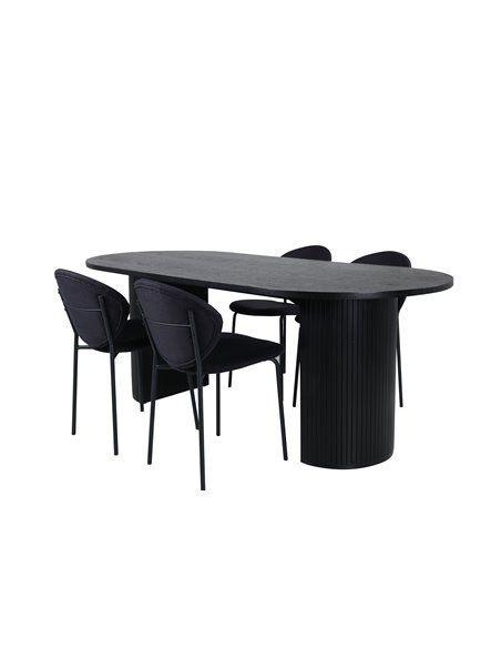 Matgrupp Bianca med Vault matstolar, 200 × 90 cm