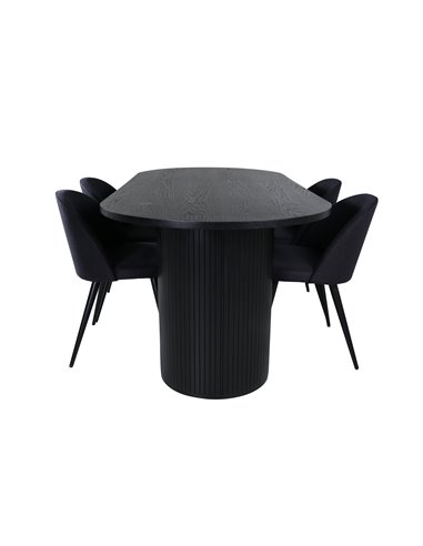 Matgrupp Bianca med Velvet matstolar, 200 × 90 cm