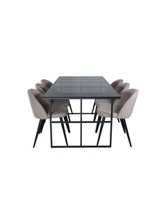 Matgrupp Leif med Velvet matstolar, 200 × 90 cm