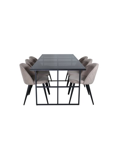 Matgrupp Leif med Velvet matstolar, 200 × 90 cm