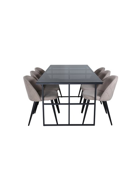 Matgrupp Leif med Velvet matstolar, 200 × 90 cm
