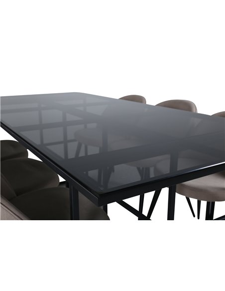 Matgrupp Leif med Velvet matstolar, 200 × 90 cm