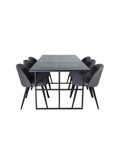 Matgrupp Leif med Velvet matstolar, 200 × 90 cm