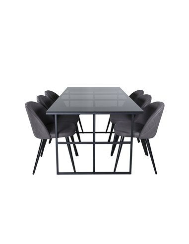 Matgrupp Leif med Velvet matstolar, 200 × 90 cm