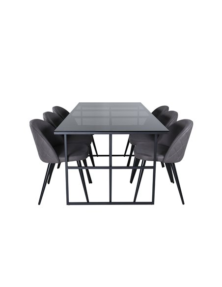 Matgrupp Leif med Velvet matstolar, 200 × 90 cm