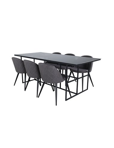 Matgrupp Leif med Velvet matstolar, 200 × 90 cm