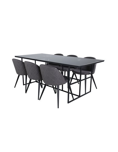 Matgrupp Leif med Velvet matstolar, 200 × 90 cm