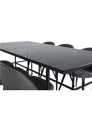 Matgrupp Leif med Velvet matstolar, 200 × 90 cm