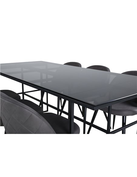 Matgrupp Leif med Velvet matstolar, 200 × 90 cm