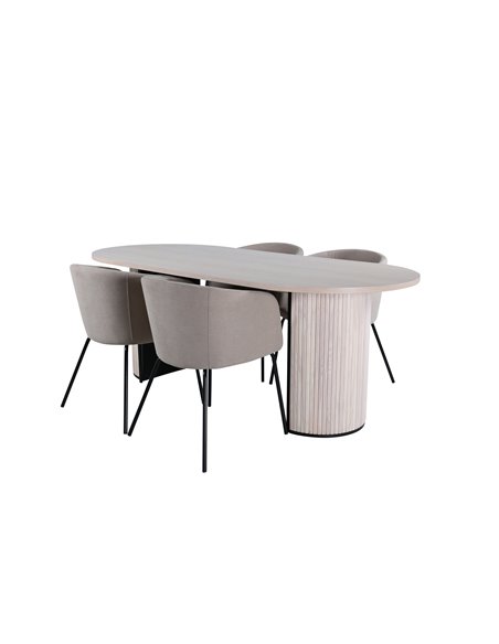 Matgrupp Bianca med Berit matstolar, 200 × 90 cm