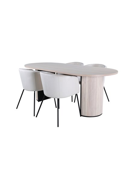 Matgrupp Bianca med Berit matstolar, 200 × 90 cm