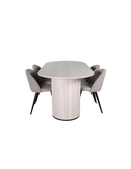Matgrupp Bianca med Velvet matstolar, 200 × 90 cm