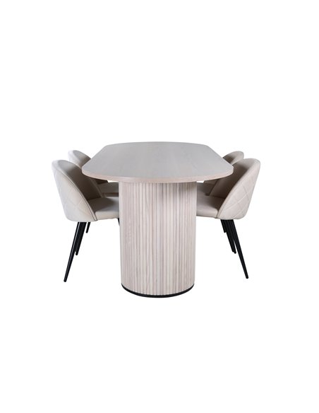 Matgrupp Bianca med Velvet matstolar, 200 × 90 cm
