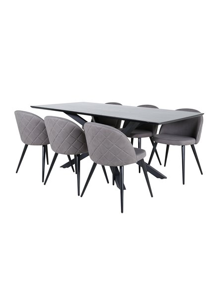 Matgrupp Piazza med Velvet matstolar, 180 × 90 cm