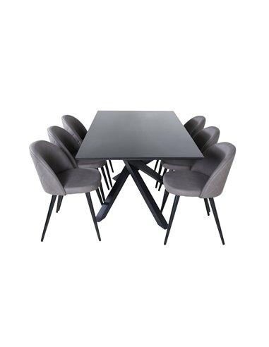 Matgrupp Piazza med Velvet matstolar, 180 × 90 cm