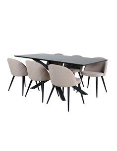 Matgrupp Piazza med Velvet matstolar, 180 × 90 cm