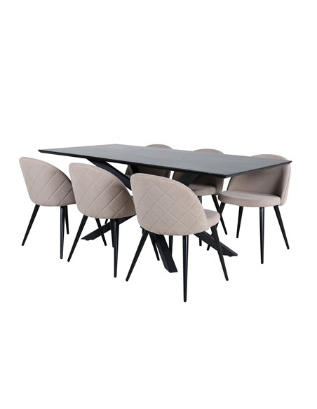 Matgrupp Piazza med Velvet matstolar, 180 × 90 cm