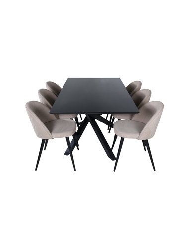 Matgrupp Piazza med Velvet matstolar, 180 × 90 cm