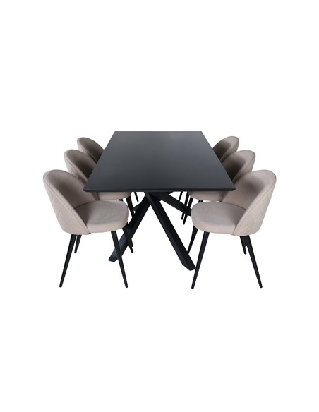 Matgrupp Piazza med Velvet matstolar, 180 × 90 cm