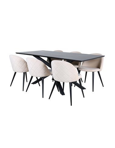 Matgrupp Piazza med Velvet matstolar, 180 × 90 cm