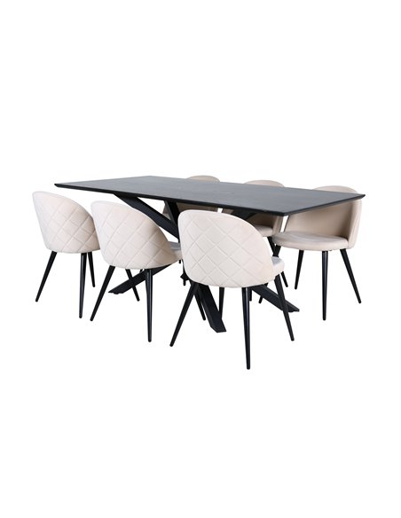 Matgrupp Piazza med Velvet matstolar, 180 × 90 cm