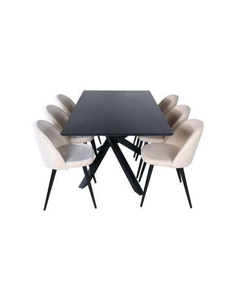 Matgrupp Piazza med Velvet matstolar, 180 × 90 cm