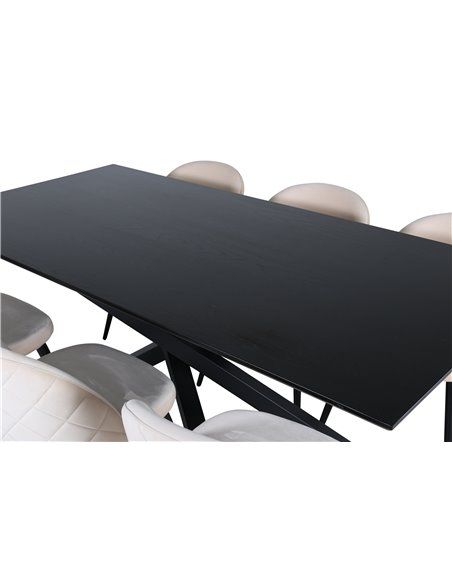 Matgrupp Piazza med Velvet matstolar, 180 × 90 cm