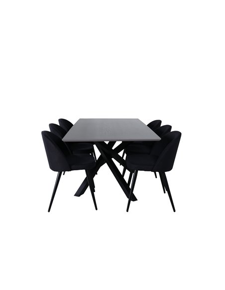 Matgrupp Piazza med Velvet matstolar, 180 × 90 cm