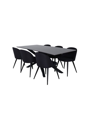 Matgrupp Piazza med Velvet matstolar, 180 × 90 cm