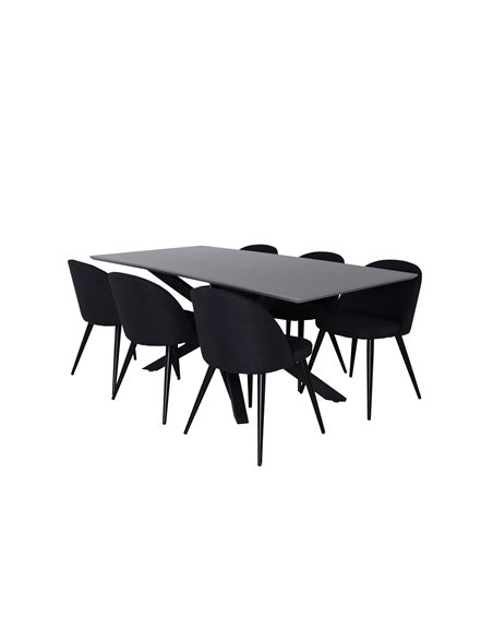 Matgrupp Piazza med Velvet matstolar, 180 × 90 cm