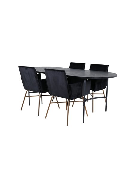 Matgrupp Skate med Petra matstolar, 200 × 90 cm
