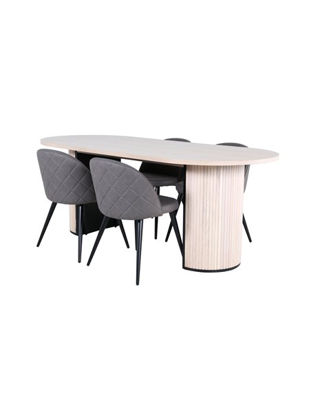 Matgrupp Bianca med Velvet matstolar, 200 × 90 cm