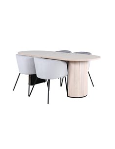 Matgrupp Bianca med Berit matstolar, 200 × 90 cm