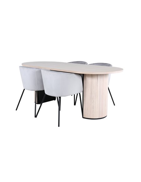 Matgrupp Bianca med Berit matstolar, 200 × 90 cm