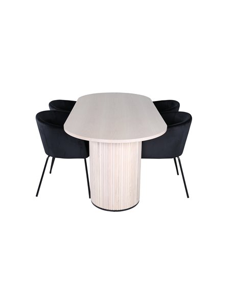 Matgrupp Bianca med Berit matstolar, 200 × 90 cm