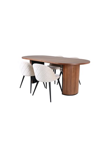 Matgrupp Bianca med Velvet matstolar, 200 × 90 cm