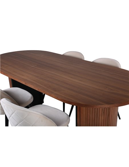 Matgrupp Bianca med Velvet matstolar, 200 × 90 cm