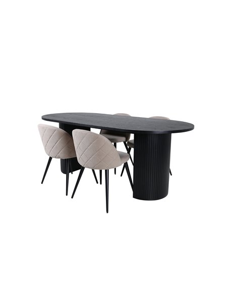 Matgrupp Bianca med Velvet matstolar, 200 × 90 cm