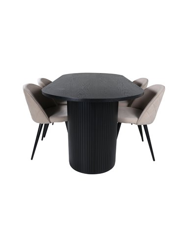 Matgrupp Bianca med Velvet matstolar, 200 × 90 cm