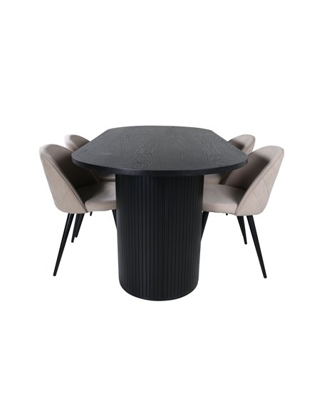 Matgrupp Bianca med Velvet matstolar, 200 × 90 cm