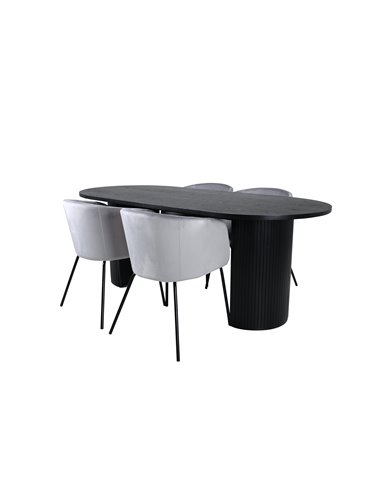 Matgrupp Bianca med Berit matstolar, 200 × 90 cm