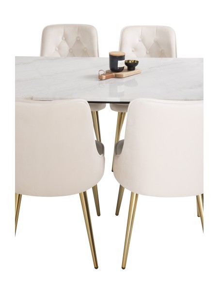 Matgrupp Estelle med Velvet Deluxe matstolar, 140 × 90 cm