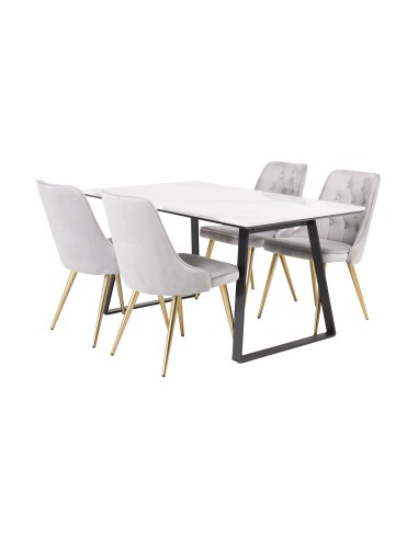 Matgrupp Estelle med Velvet Deluxe matstolar, 140 × 90 cm